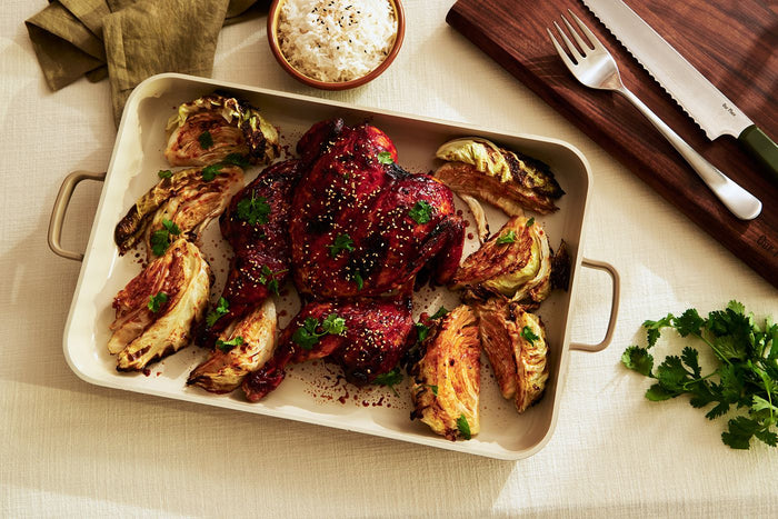 Gochujang-Glazed Roasted Chicken with Charred Cabbage