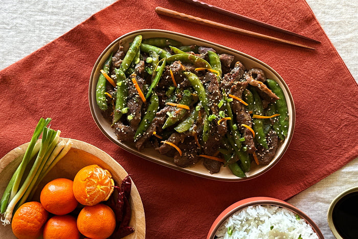 Tangerine Beef with Snap Peas