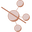 Abstract illustration of five connected circles in various sizes, with a diagonal line passing through the largest circle, all in a muted pinkish-brown color on a light background.