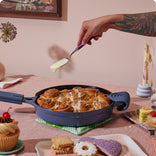 blue cast iron always pan serving cinnamon rolls tablescape