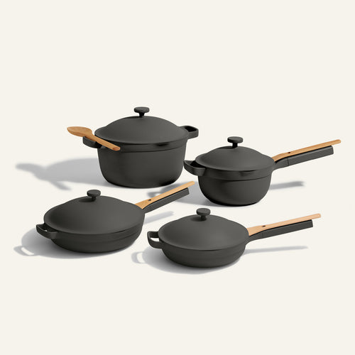 black large cookware set - large always pan, perfect pot, mini perfect pot and ini always pan