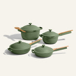 green large cookware set - large always pan, perfect pot, mini perfect pot and ini always pan
